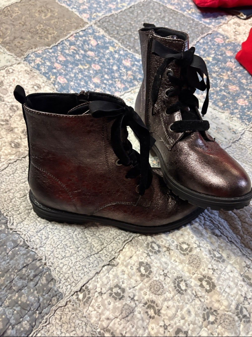 Kids Metallic Bronze Zip Up with laces Ankle Boots